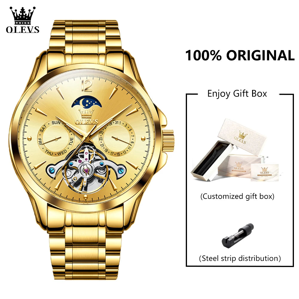 OLEVS 6663 Men Flywheel Fully Automatic Mechanical Watch - Festive Collection - Embellish Gold Jewelry & Diamond