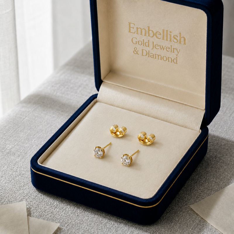 18K Gold Zircon Stone Earrings studs - 18k Gold Earrings - Embellish Gold