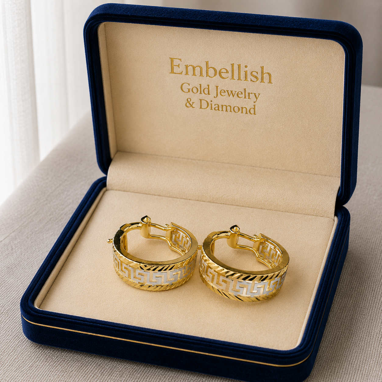 18k Gold Solid Maze Loop Earrings - 18k Gold Earrings - Embellish Gold Jewelry & Diamond