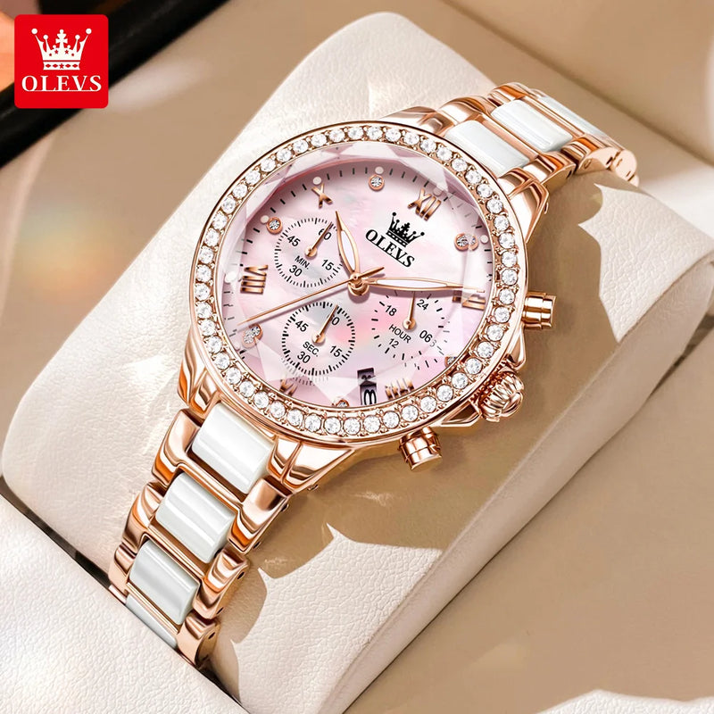 OLEVS 9999 Women Watch - مجموعة متميزة - Embellish Gold Jewelry & Diamond