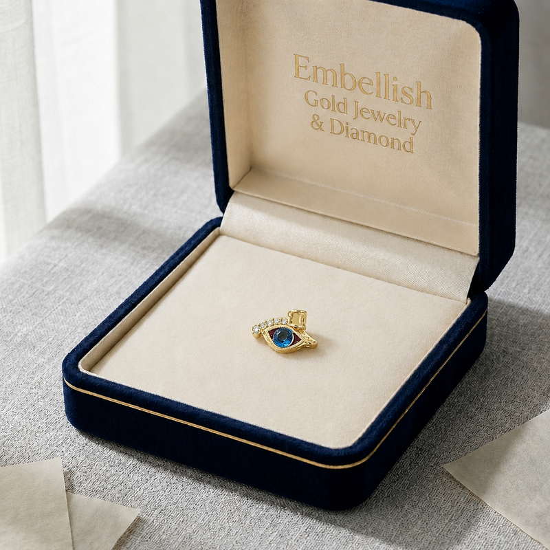 18k Gold Eye Stone Pendant - 18k Gold Pendant - Embellish Gold