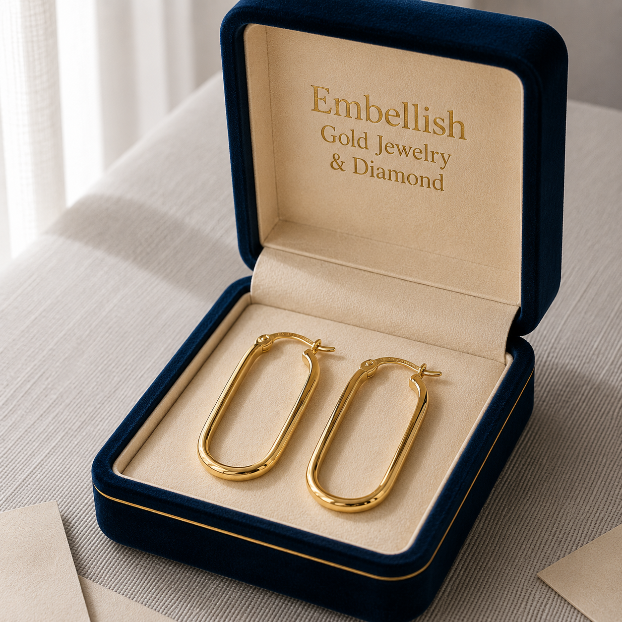 18k Gold Thin Oval Loop Earrings - 18k Gold Earrings - Embellish Gold Jewelry & Diamond