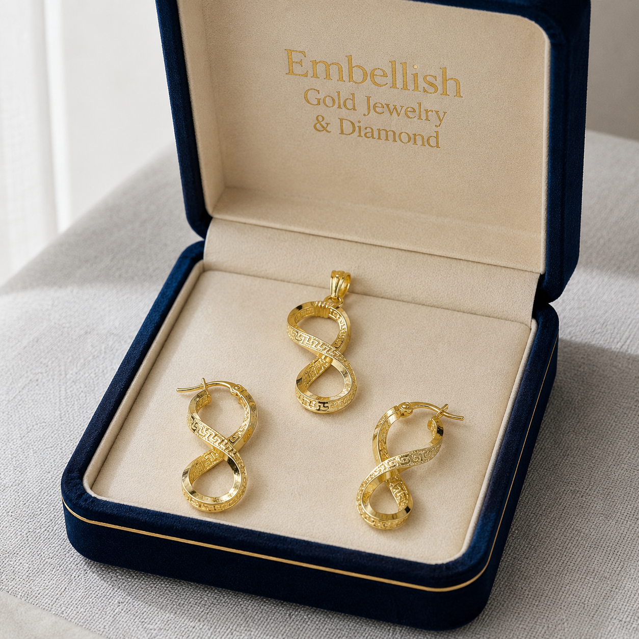 18k Gold Infinity Maze Jewelry Set - Best Seller - Embellish Gold Jewelry & Diamond