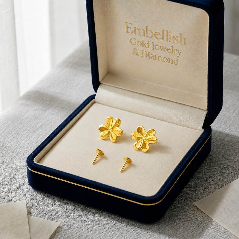 18k Real Gold 3 Petal Earrings - 18k Gold Earrings - Embellish Gold