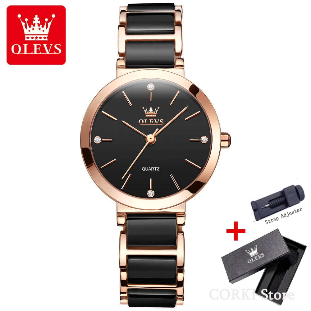 OLEVS 5877 Luxury Stainless Steel Watch for Women - Festive Collection - Embellish Gold Jewelry & Diamond