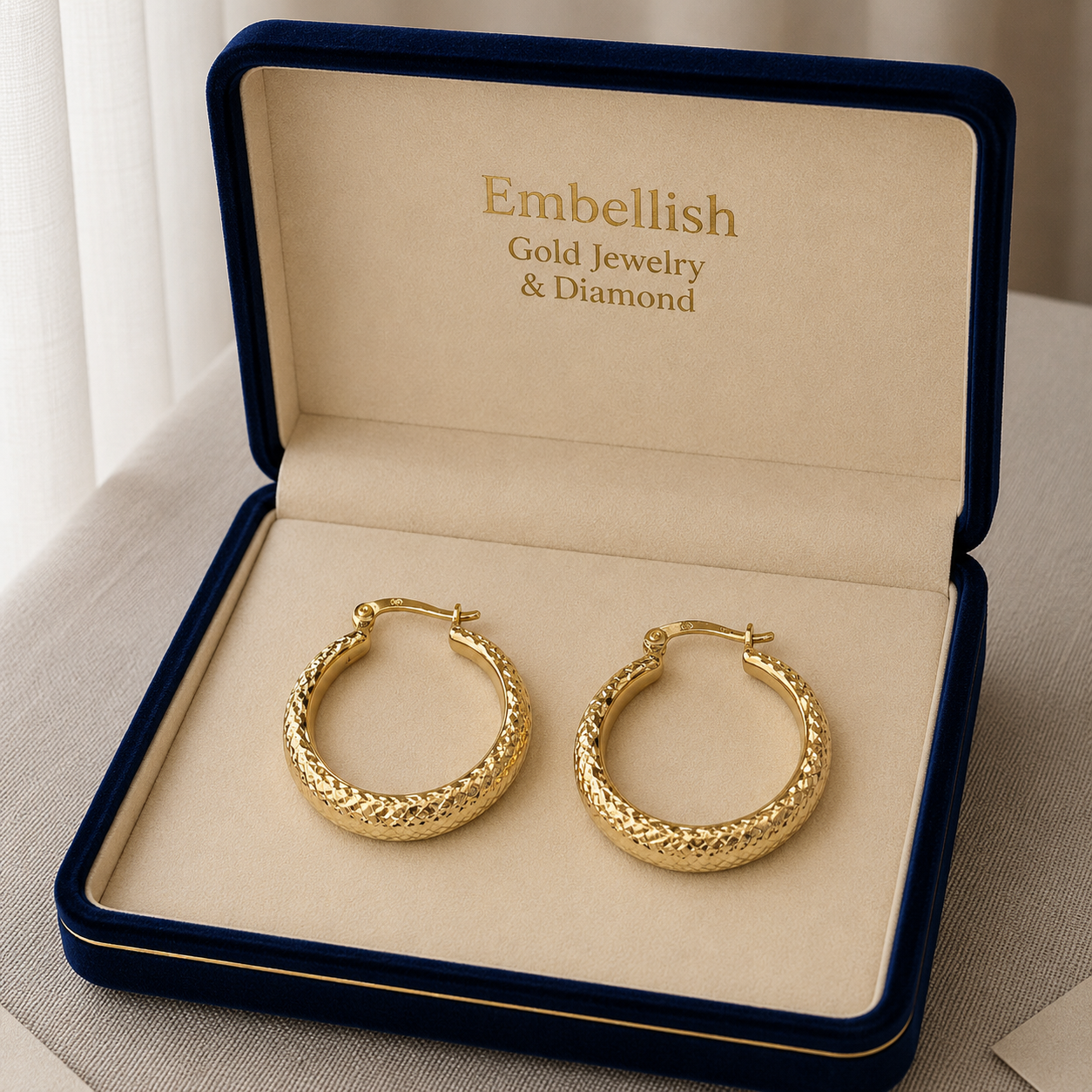 18k Gold Snake Skin Loop Earrings - 18k Gold Earrings - Embellish Gold Jewelry & Diamond