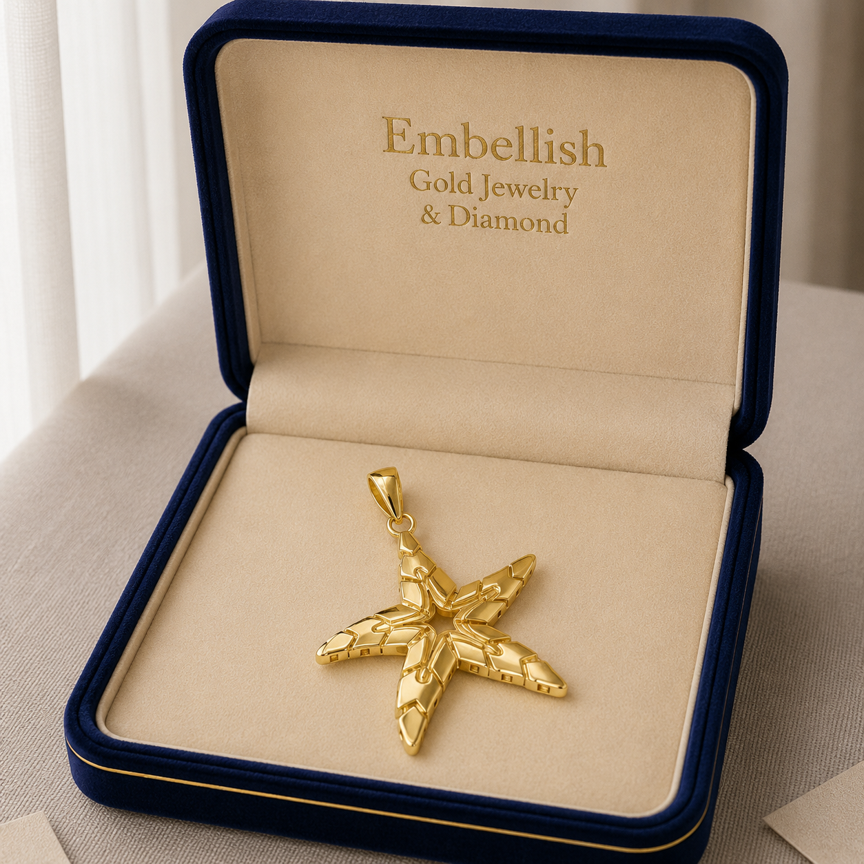 18k Gold Starfish Pendant - 18k Gold Pendant - Embellish Gold Jewelry & Diamond
