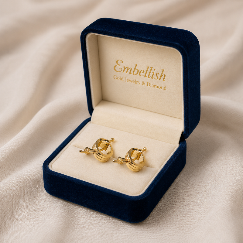 18k Gold 3 Solid Lines Loop Earrings - 18k Gold Earrings - Embellish Gold Jewelry & Diamond