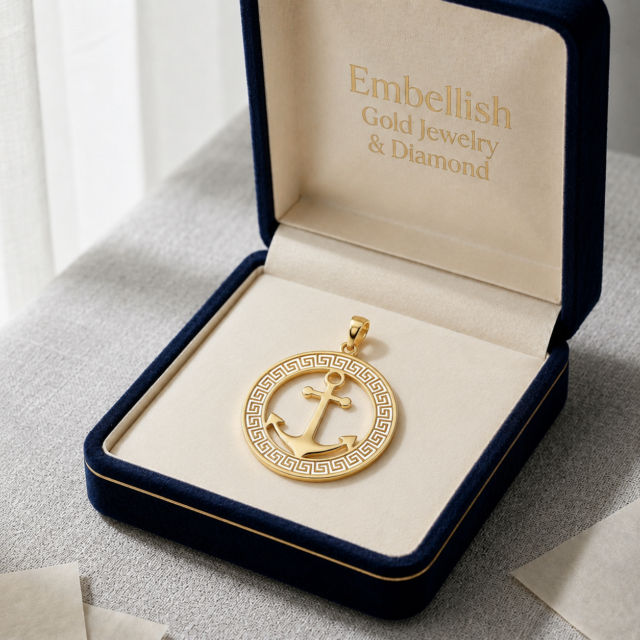 18k Gold Round Anchor Pendant - 18k Gold Pendant - Embellish Gold Jewelry & Diamond