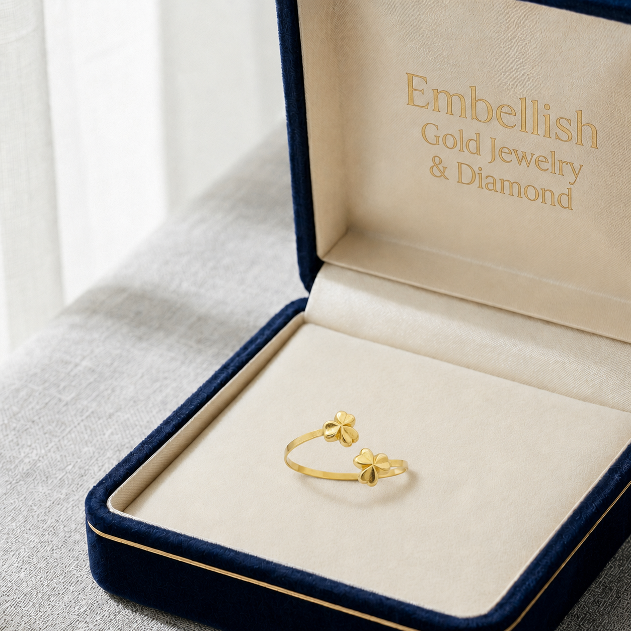18k Gold 2 Flowers Ring