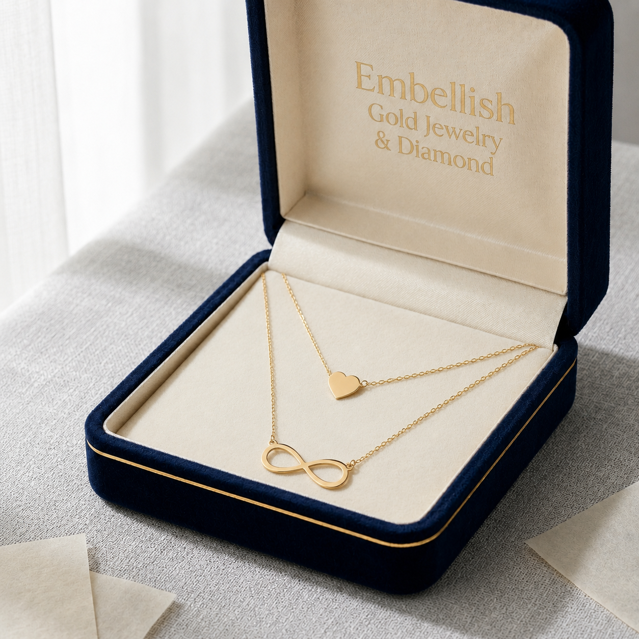 18k Gold Infinity with Heart Necklace - 18k Gold Necklace - Embellish Gold Jewelry & Diamond