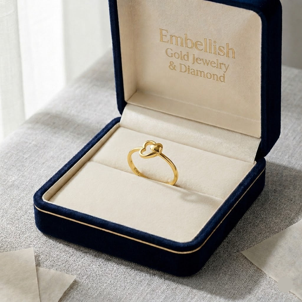 18k Gold Heart with Heart Ring - 18k Gold Ring - Embellish Gold Jewelry & Diamond