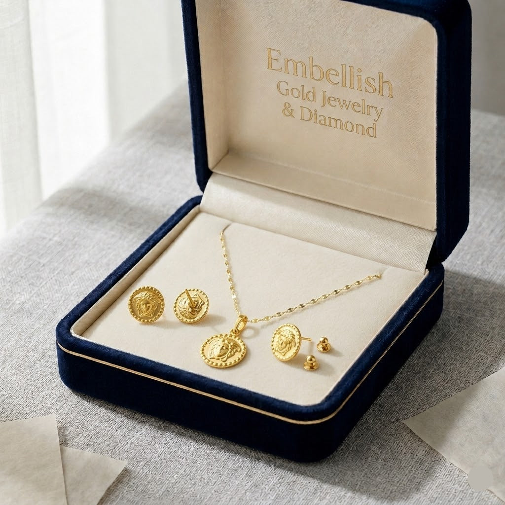 18K Real Gold Star Bucks Necklace And Earring Set