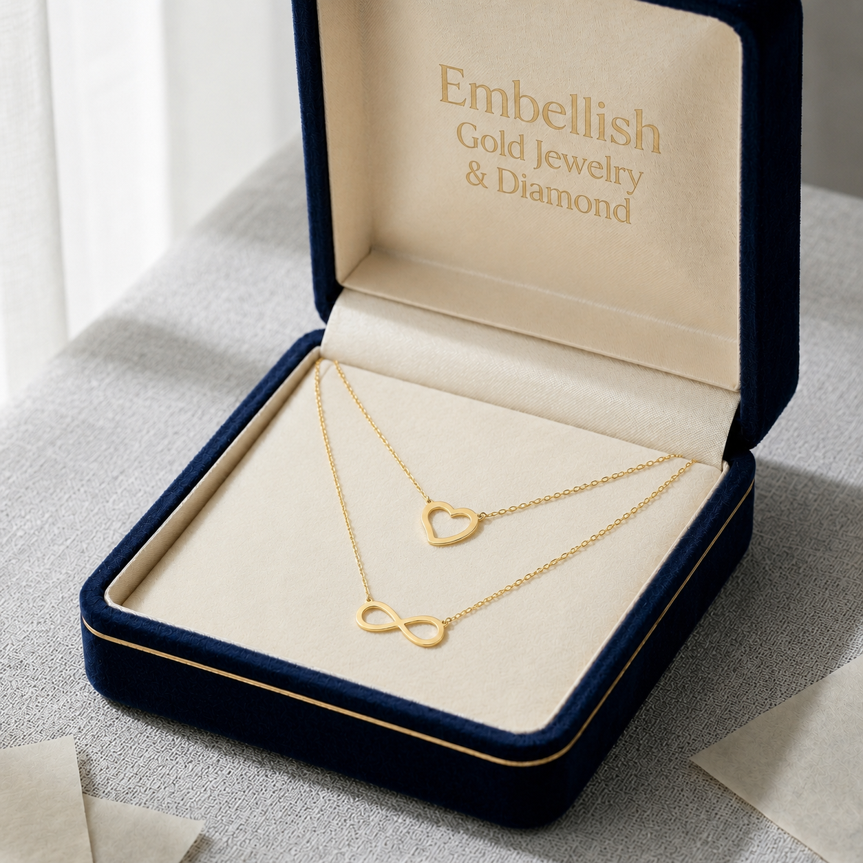 18k Gold Infinity with Heart Necklace 2 - 18k Gold Necklace - Embellish Gold Jewelry & Diamond