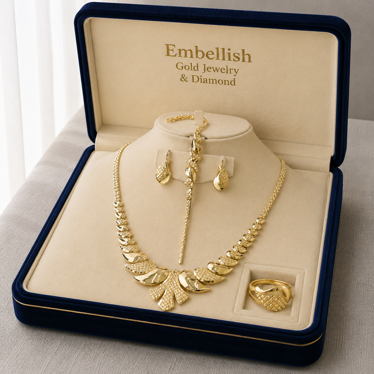 18k Gold Teardrop Inspired Jewelry Set - ad collection - Embellish Gold Jewelry & Diamond