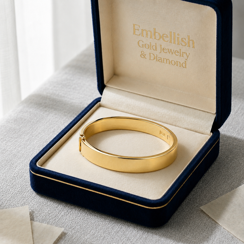 18k Gold Thick Plain Bangle - 18k Gold Bangle - Embellish Gold Jewelry & Diamond