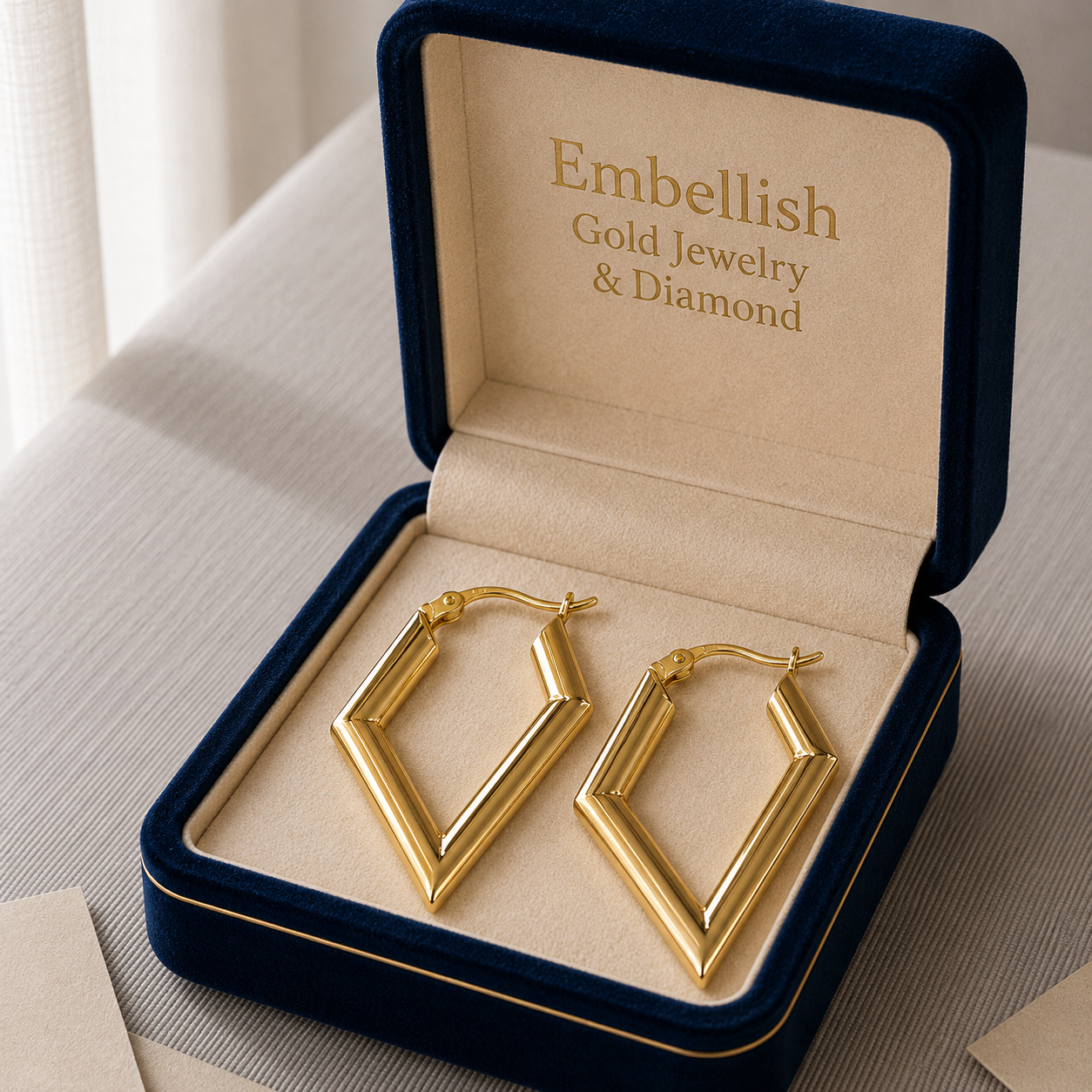 18k Gold Arrow Inspired Loop Earrings - 18k Gold Earrings - Embellish Gold Jewelry & Diamond