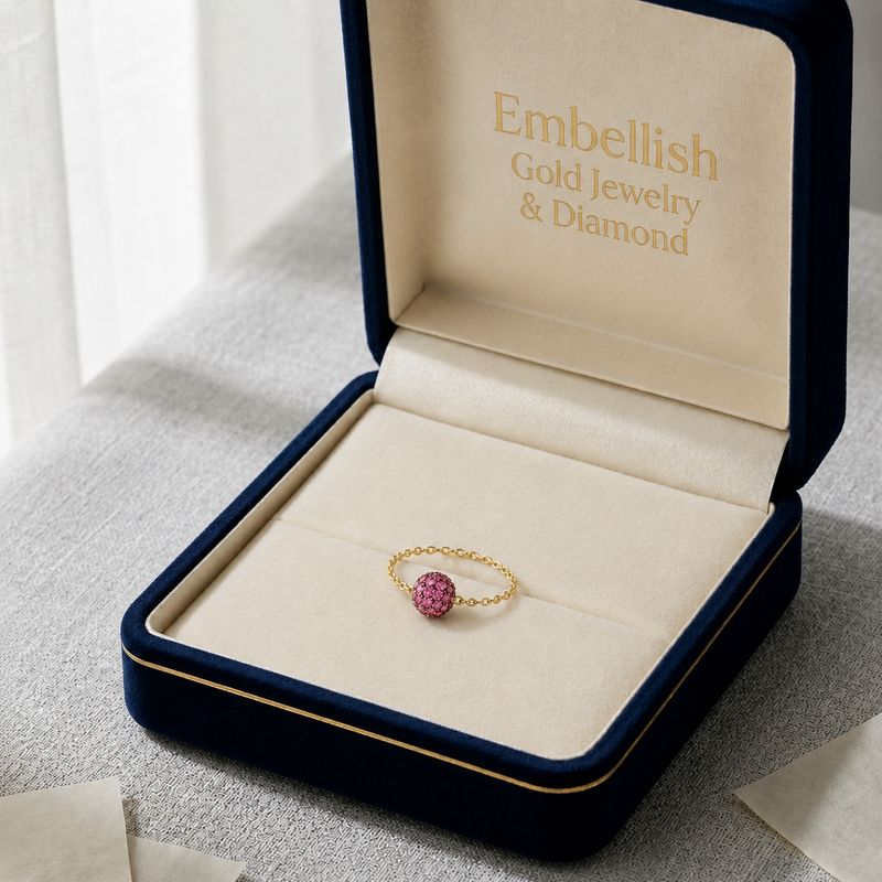 18k الذهب الحقيقي الوردي سلسلة سواروفسكي الدائري - خواتم  - Embellish Gold