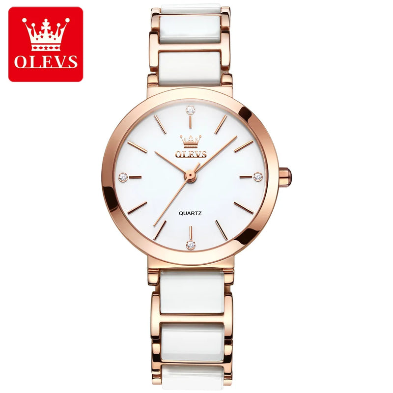 OLEVS 5877 Luxury Stainless Steel Watch for Women - مجموعة احتفالية - Embellish Gold Jewelry & Diamond