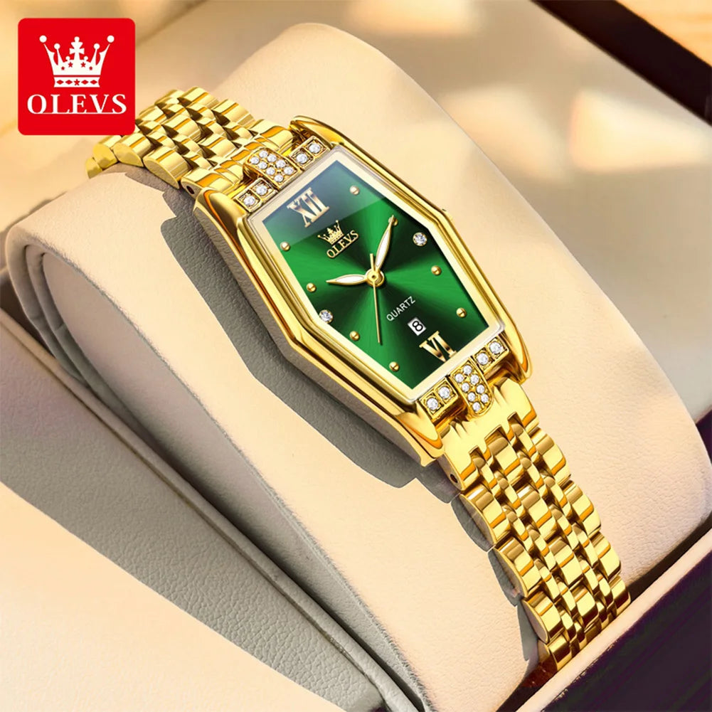 OLEVS 3699 Luxury Fashion Gold Stainless Steel Tonneau Quartz Ladies' Watches - Olevs - Embellish Gold Jewelry & Diamond