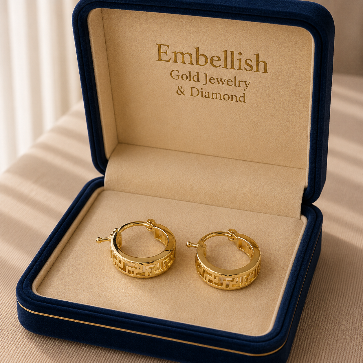 18k Gold Zigzag Loop Earrings - 18k Gold Earrings - Embellish Gold Jewelry & Diamond