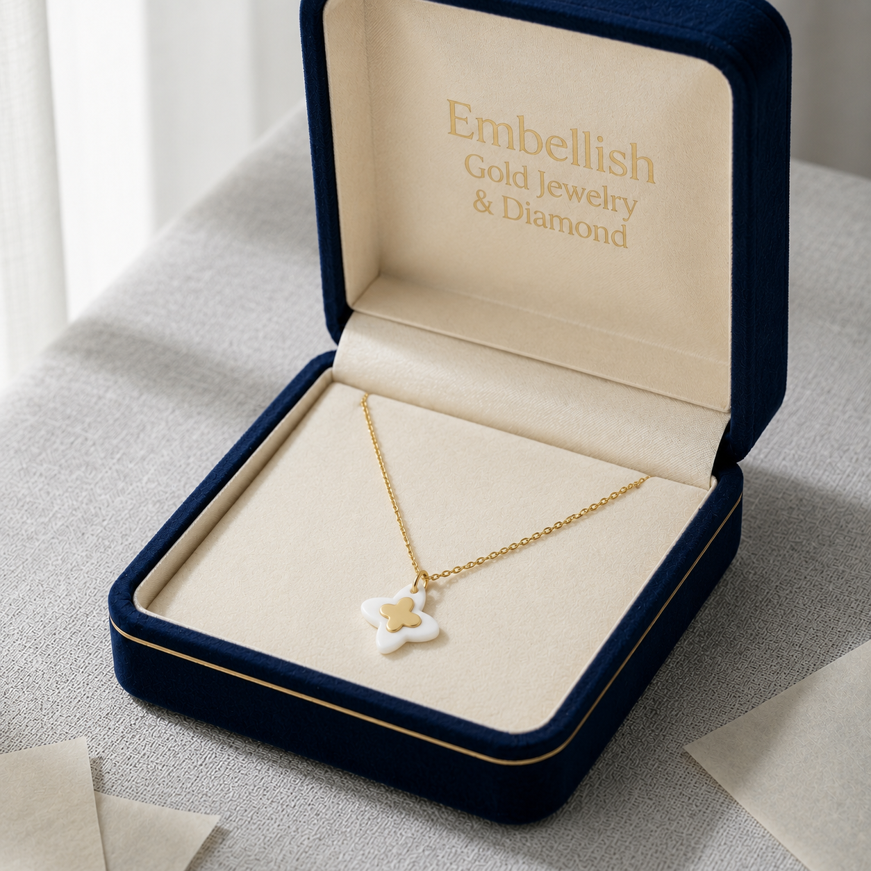 18k Gold Mother of Pearl Butterfly Necklace