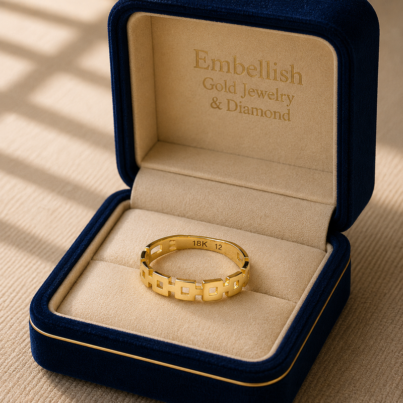 18k Gold Cube Style Ring - خواتم  - Embellish Gold Jewelry & Diamond