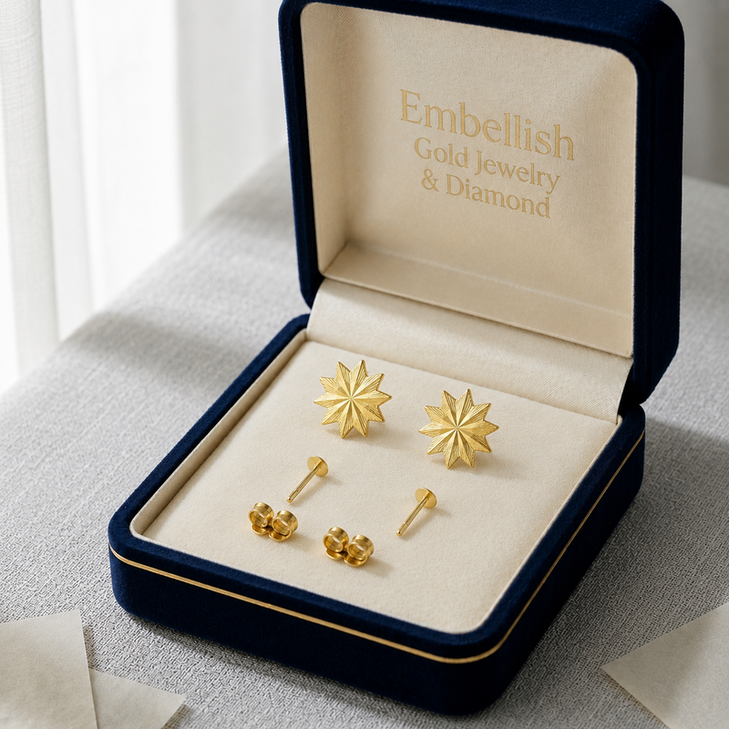 18k Gold Octa Flower Earrings - 18k Gold Earrings - Embellish Gold Jewelry & Diamond