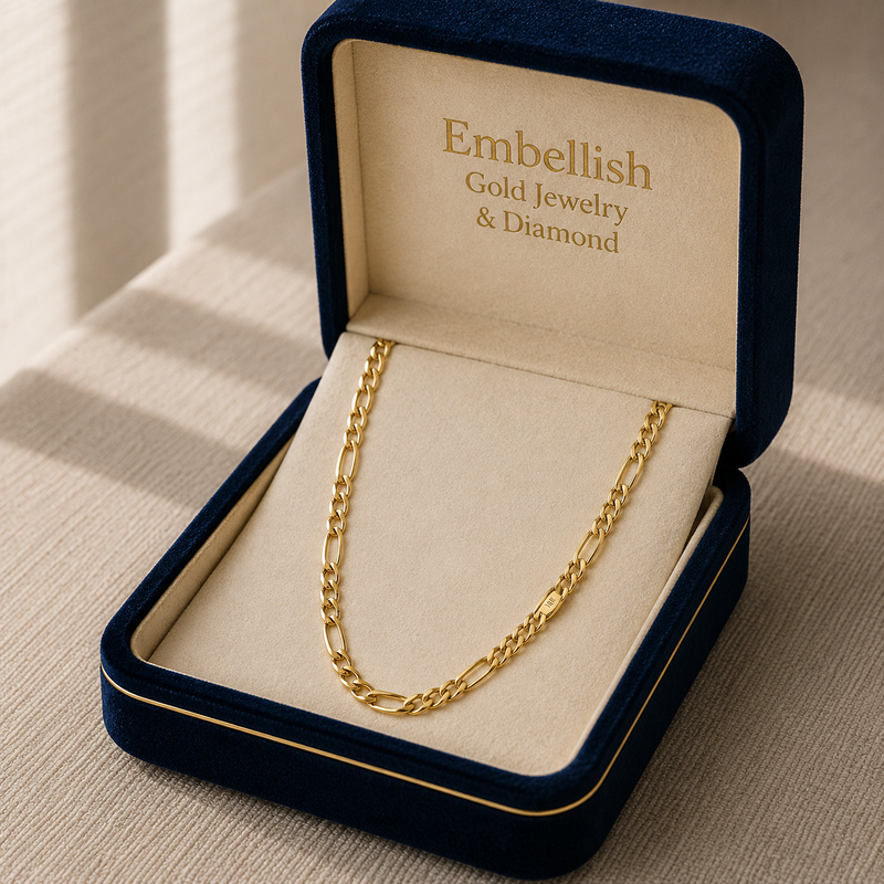 18k Gold Figaro Style Chain - 18k Gold Chain - Embellish Gold Jewelry & Diamond