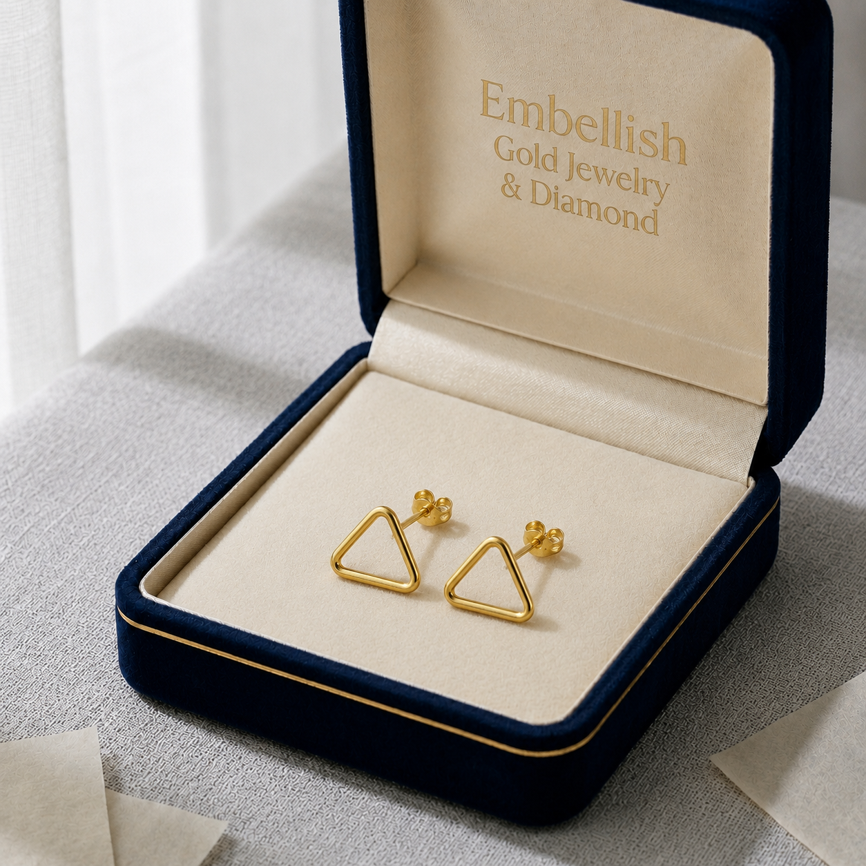 18K Real Gold Hollow Triangle Earrings - 18k Gold Earrings - Embellish Gold