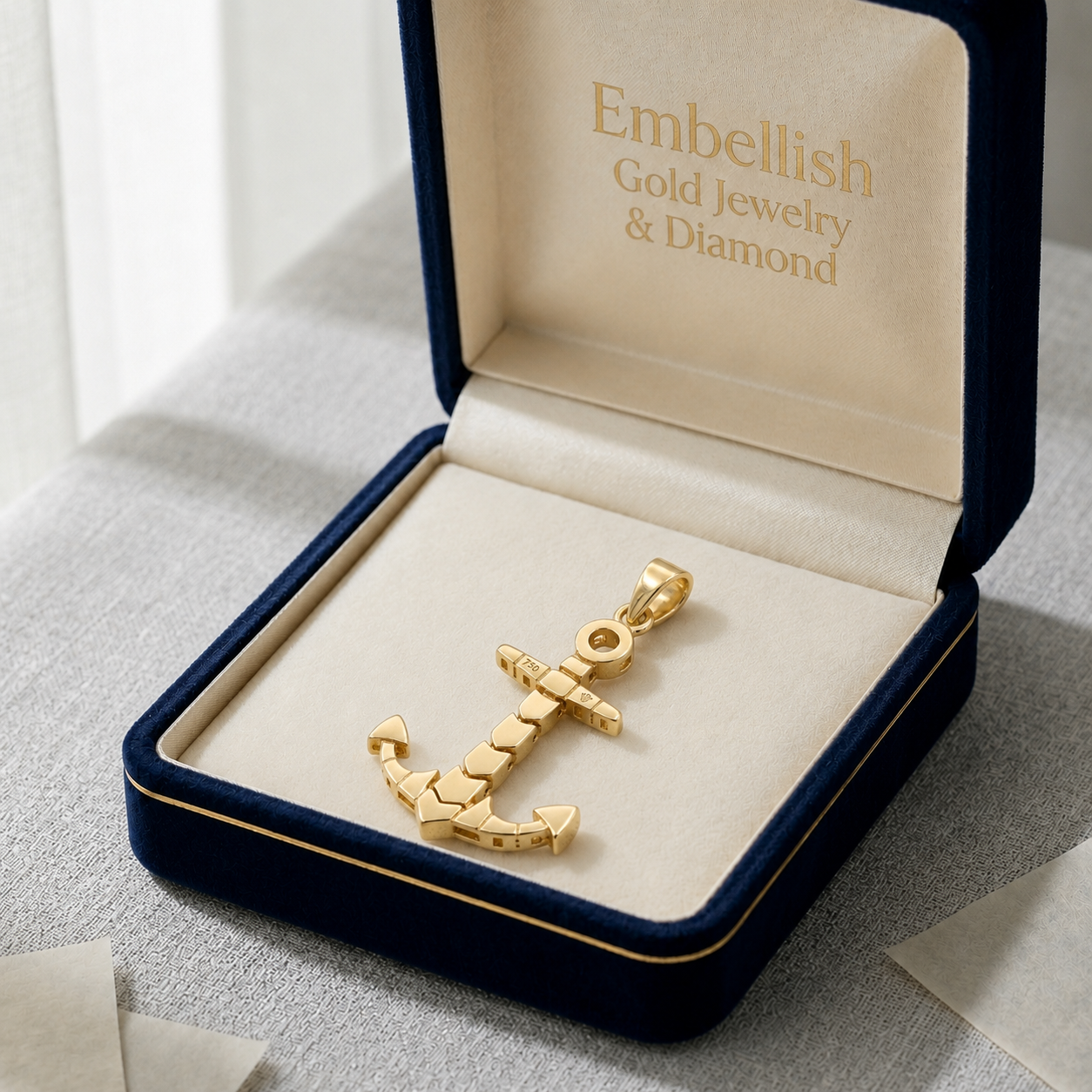 18k Gold Anchor Pendant - 18k Gold Pendant - Embellish Gold Jewelry & Diamond
