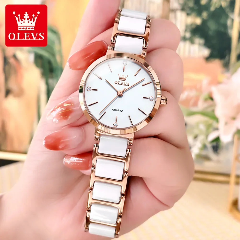 OLEVS 5877 Luxury Stainless Steel Watch for Women - Festive Collection - Embellish Gold Jewelry & Diamond