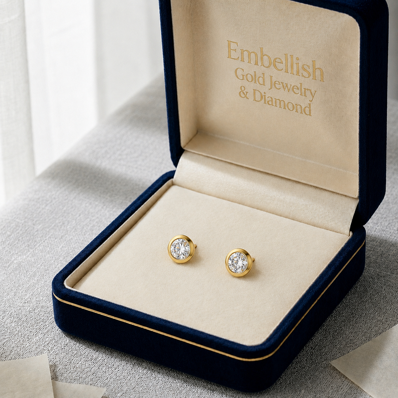 18k Gold Zircon Round Earrings - ad collection - Embellish Gold Jewelry & Diamond