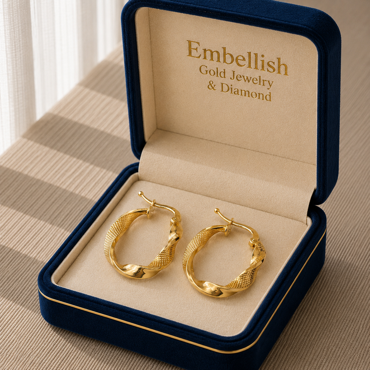 18k Gold Solid Spiral Loop Earrings - 18k Gold Earrings - Embellish Gold Jewelry & Diamond