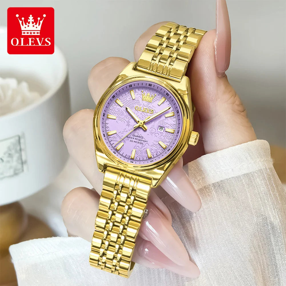 OLEVS Brand Luxury Gold Watch For Woman