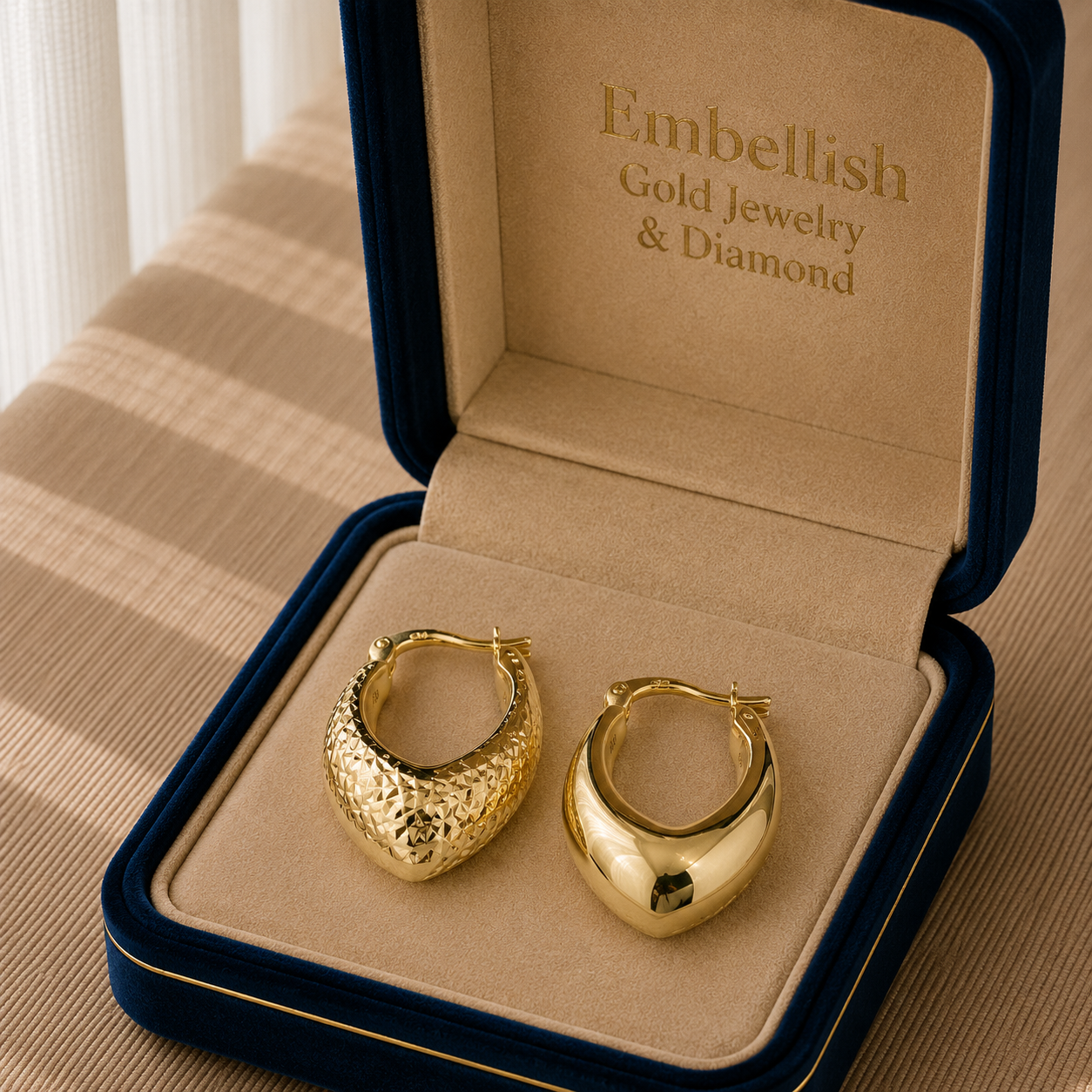 18k Gold Dia U Cut Loop Earrings - 18k Gold Earrings - Embellish Gold Jewelry & Diamond