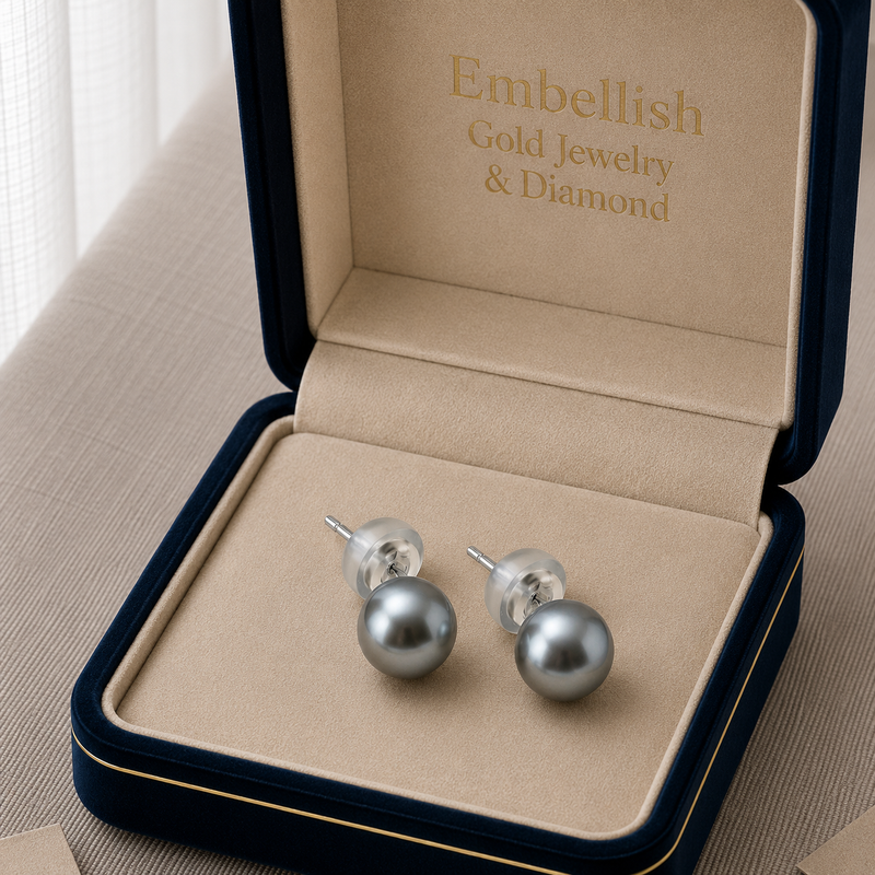 925 Original Pearl Silver Earrings Grey - 925 Silver Earrings - Embellish Gold Jewelry & Diamond