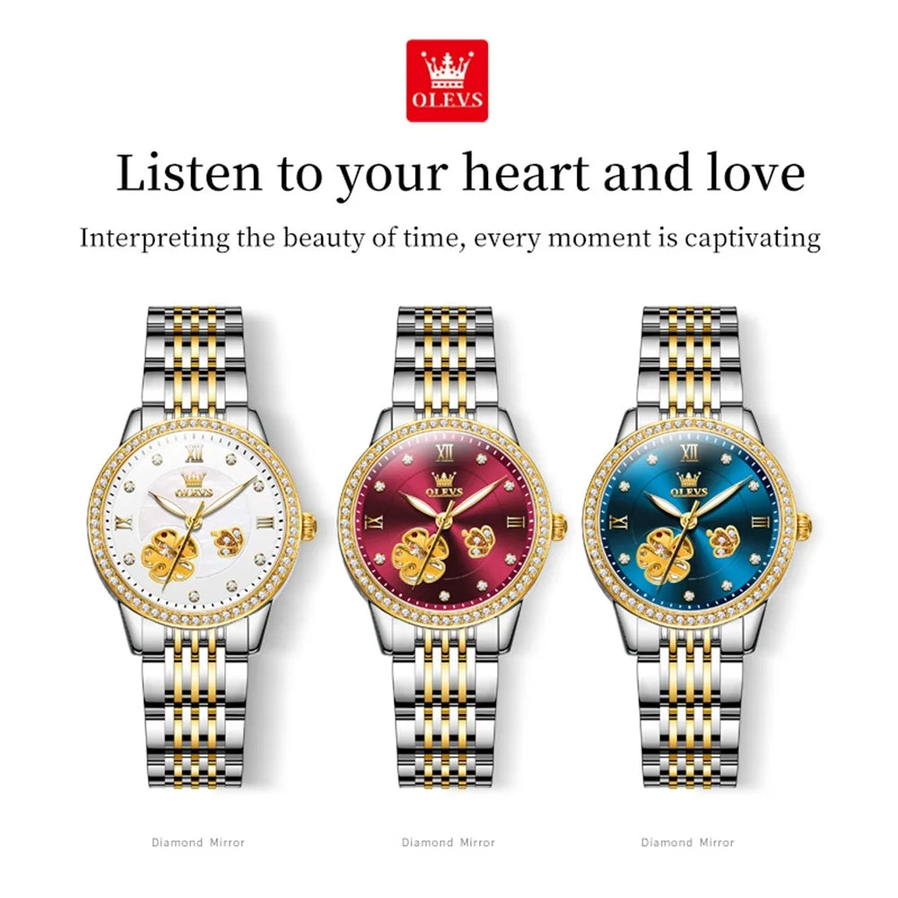 OLEVS 6706 New Women's Watch - Festive Collection - Embellish Gold Jewelry & Diamond