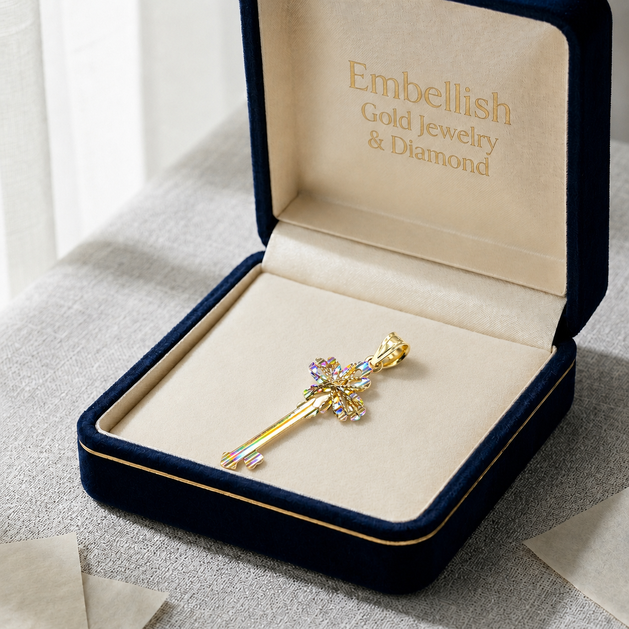 18k Gold 4 Petal Key Pendant - ad collection - Embellish Gold Jewelry & Diamond