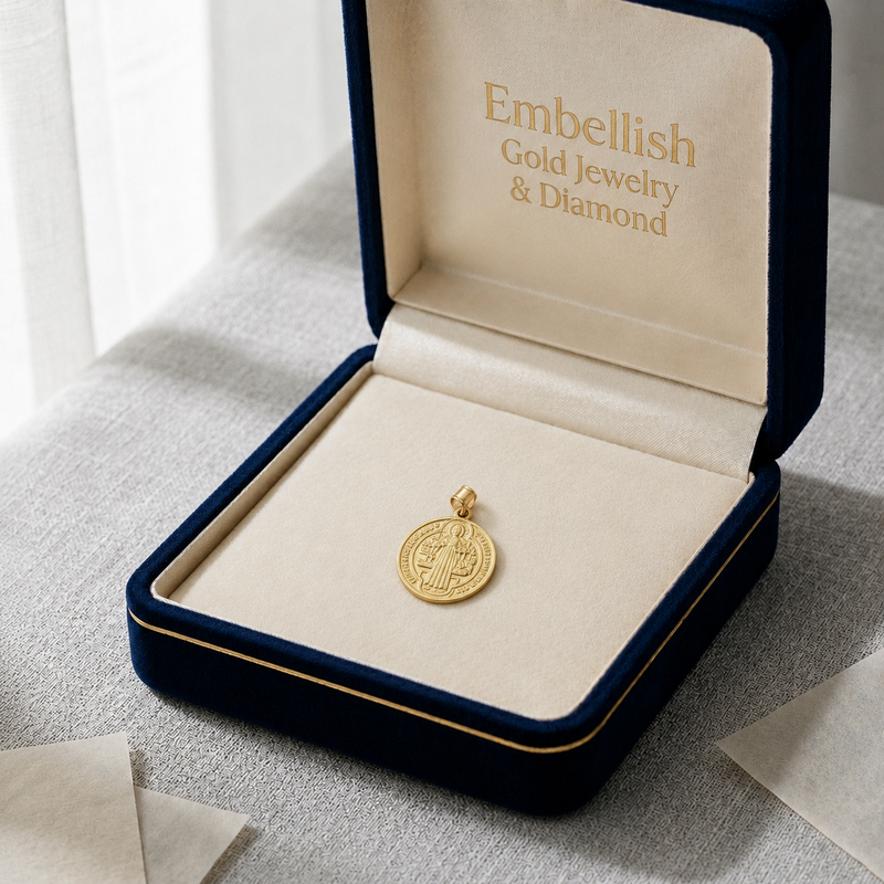 18k Gold Round Christ Pendant - 18k Gold Pendant - Embellish Gold