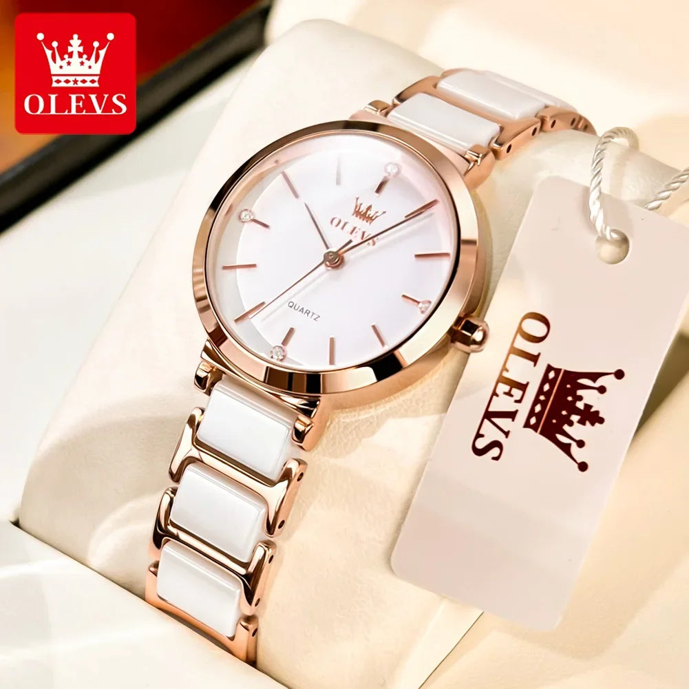 OLEVS 5877 Luxury Stainless Steel Watch for Women - Festive Collection - Embellish Gold Jewelry & Diamond