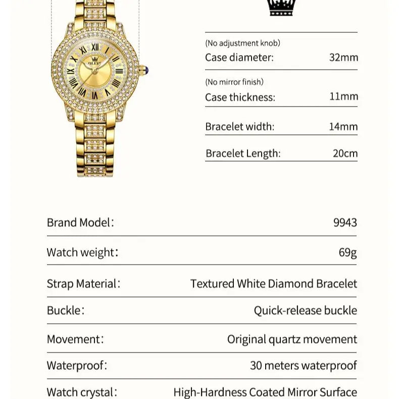 OLEVS 9943 Luxury Diamond Women Watch - Olevs - Embellish Gold Jewelry & Diamond