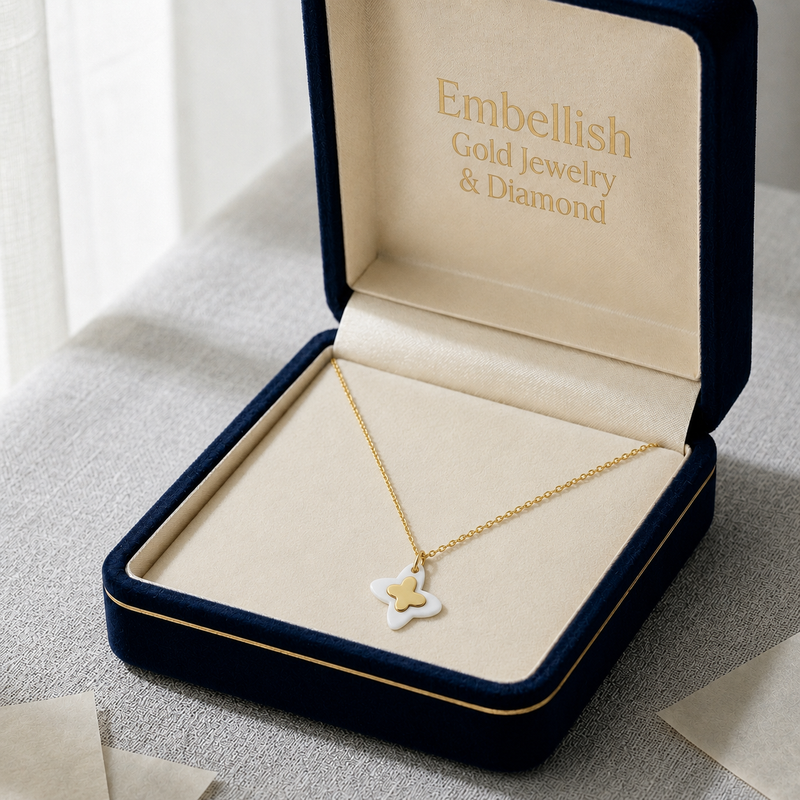 18k Gold Mother of Pearl Butterfly Necklace - ad collection - Embellish Gold Jewelry & Diamond