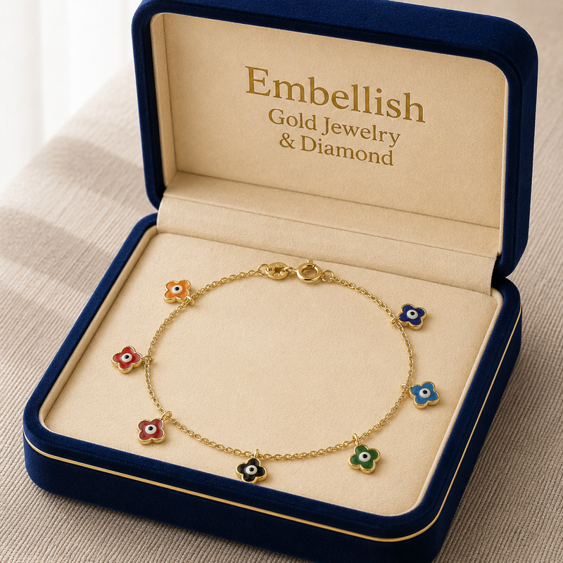 18k Gold 5 Colored Evil Eye Anklet - ad collection - Embellish Gold Jewelry & Diamond