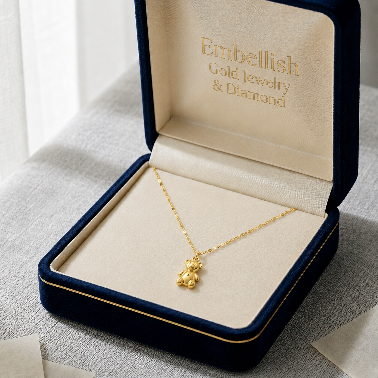 18K Real Gold Teddy Necklace - 18k Gold Necklace - Embellish Gold