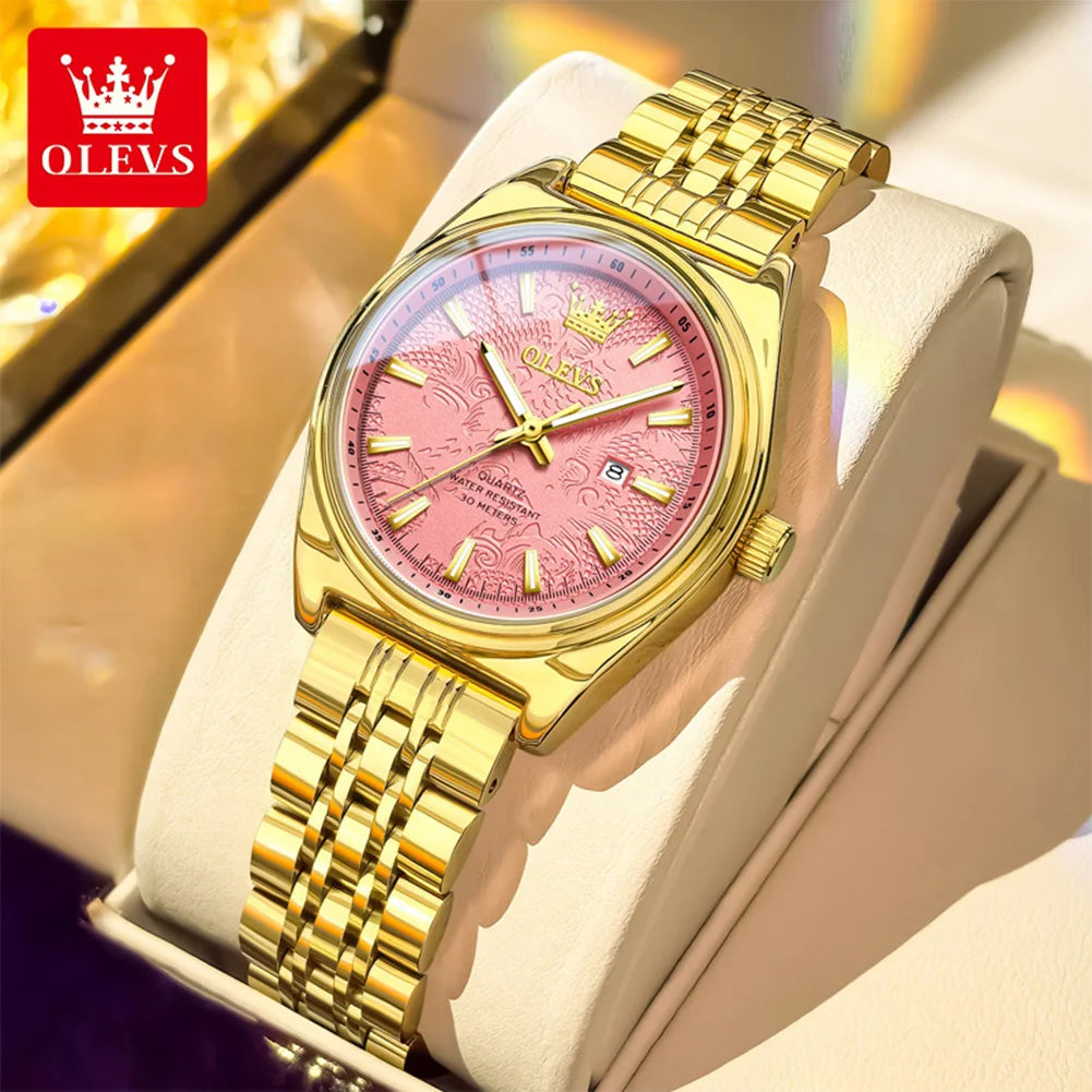 OLEVS Brand Luxury Gold Watch For Woman
