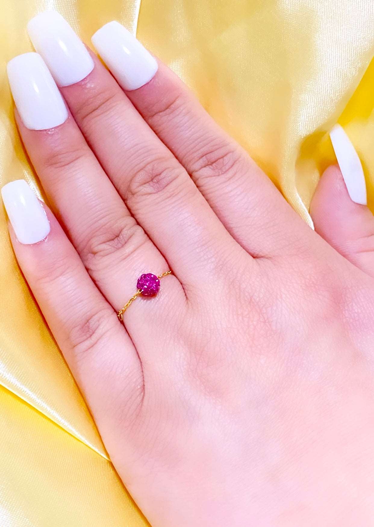 18K Real Gold Pink Swarovski Chain Ring - New Launch - Embellish Gold
