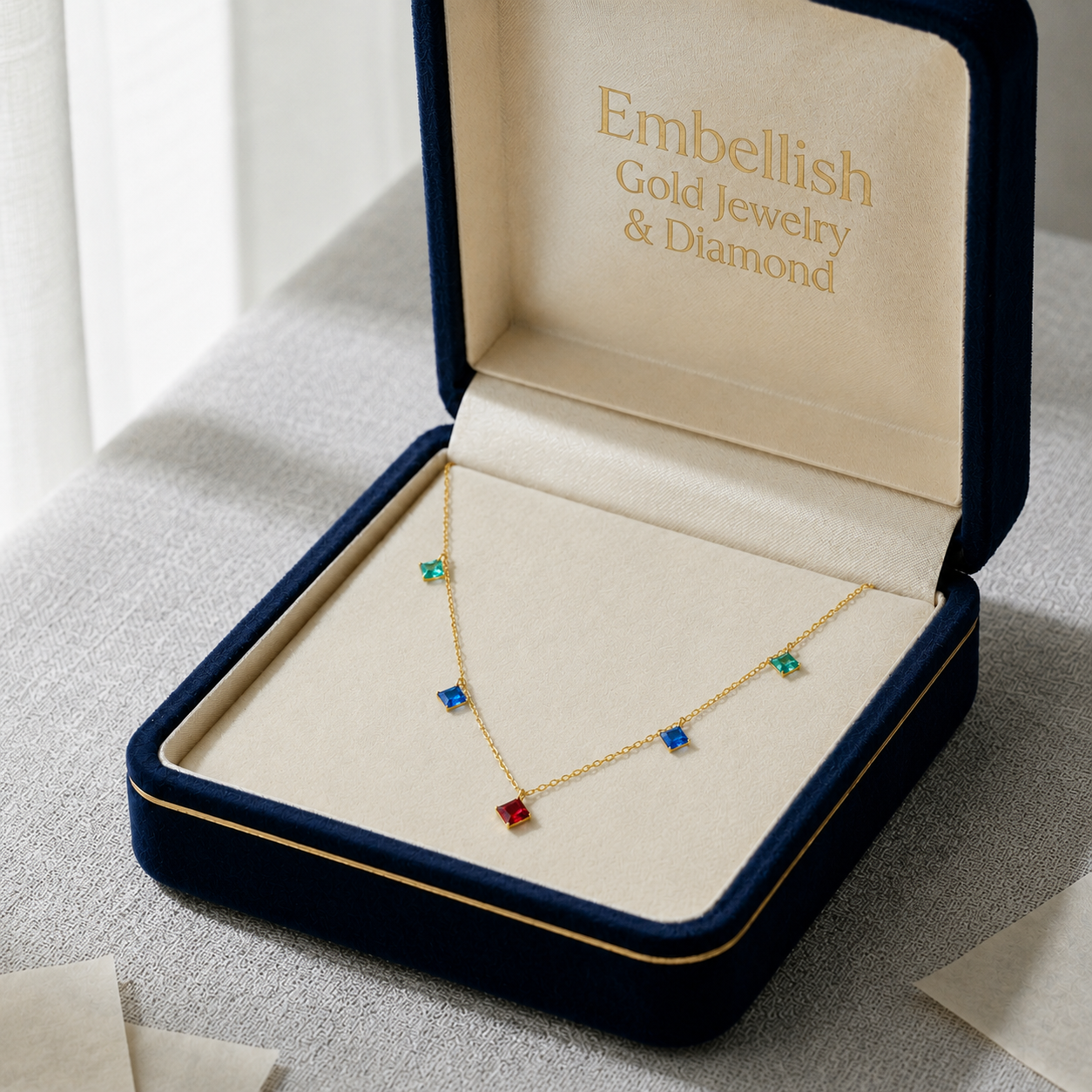 18K Real Gold Multi Color Stone Necklace