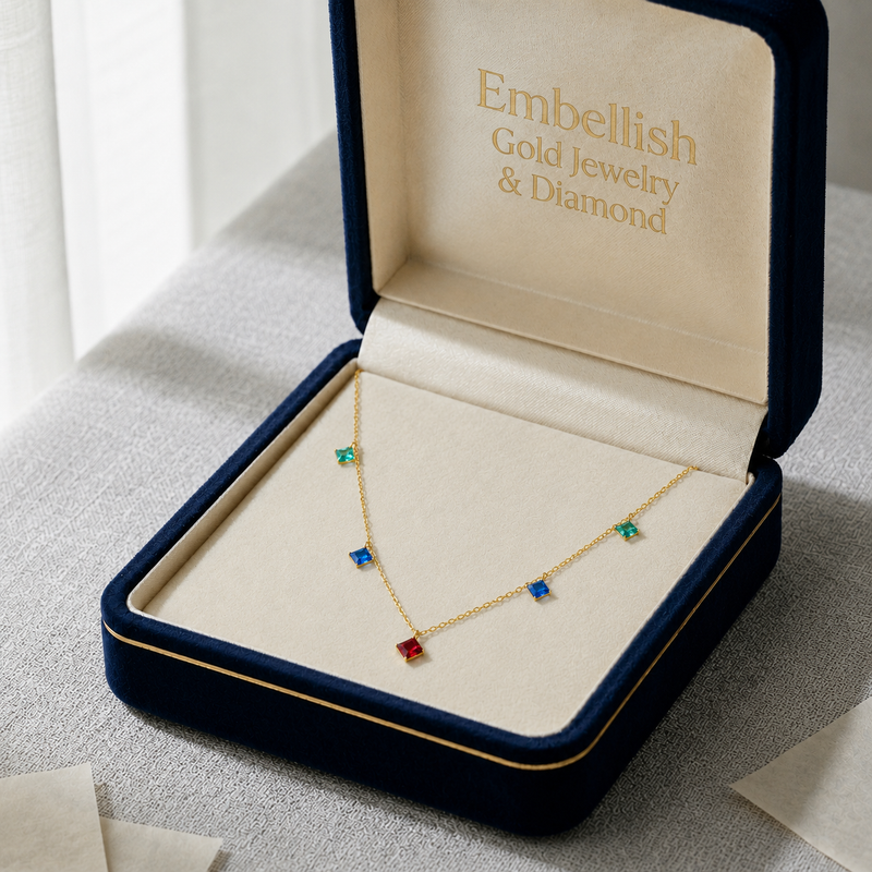 18K Real Gold Multi Color Stone Necklace - ad collection - Embellish Gold