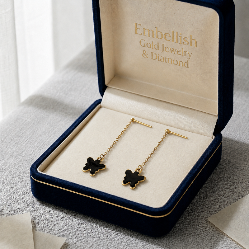 18k Butterfly black dangling earrings - Products - Embellish Gold